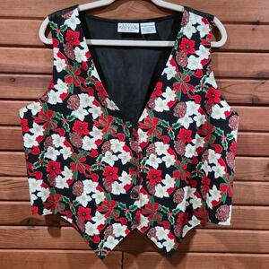 Vintage 90s Womens XL Holiday Floral Vest Christmas Kitchy Grannycore